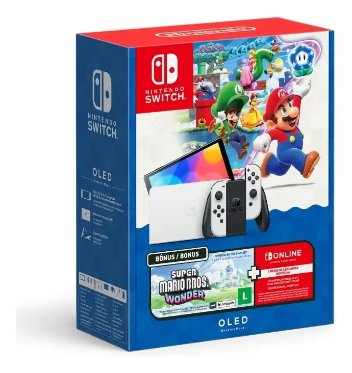 Console Nintendo Switch OLED Bundle Super Mario Bros Wonder + 3 Meses Nintendo Switch Online 64GB